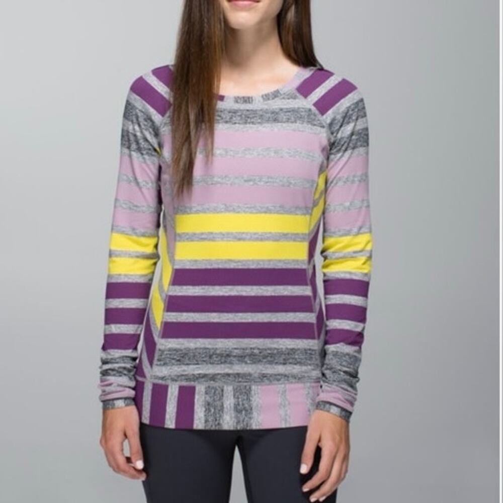 Lululemon Race Your Pace Size 2 Long Sleeve‎ Triplet Twin Stripe Berry Yum Yum